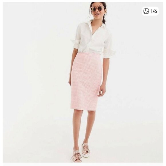 J. Crew Dresses & Skirts - J. Crew No. 2 Pencil Size 10 Gingham Skirt Pink Cream Plaid Preppy Classic